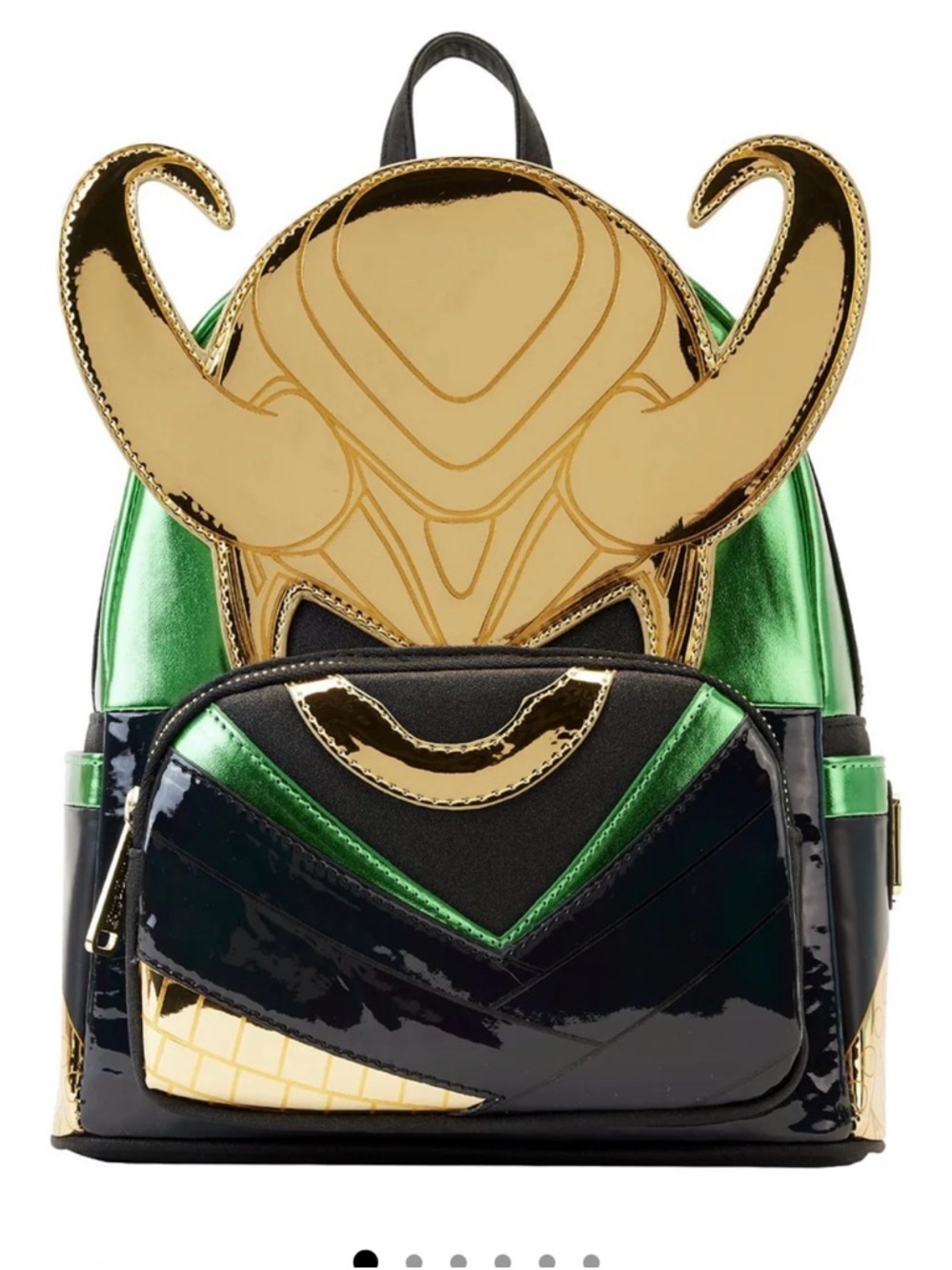 NWT LOUNGEFLY Marvel Loki Helmet Mini Backpack in Metallic Green & Gold